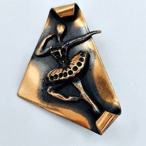 Burnished Copper Brooch Ballerina Dancer Ballet Curled Script Vintage Pin